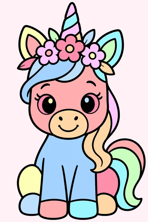 Unicorn with a flower crown coloring page