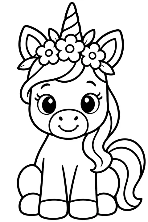 Unicorn with a flower crown coloring page