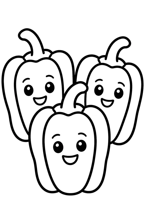 three bell peppers side by side coloring page