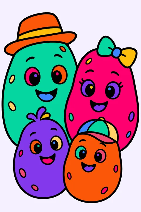 a potato family with faces coloring page
