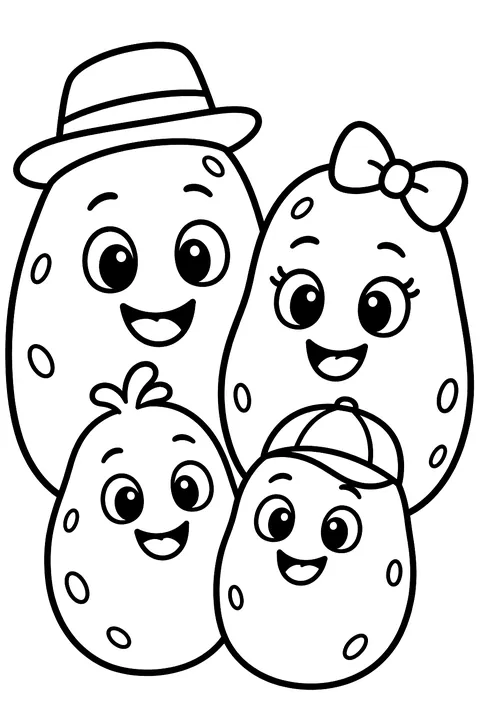 a potato family with faces coloring page