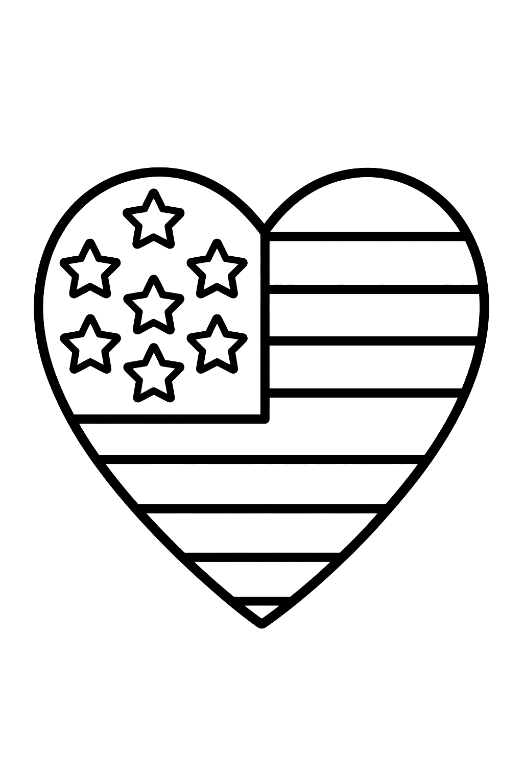 a heart filled with stars and stripes coloring page