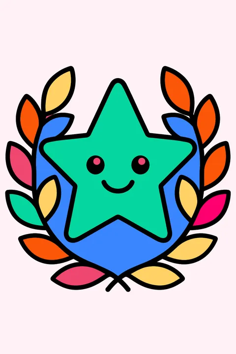 a big star badge with laurel leaves coloring page