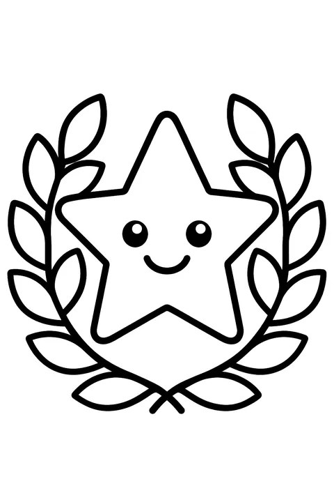 a big star badge with laurel leaves coloring page