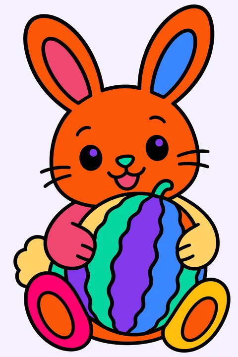 a bunny hugging a watermelon coloring page