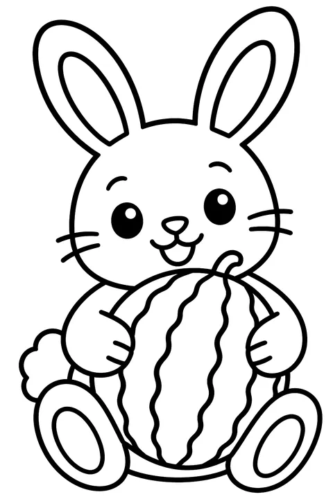 a bunny hugging a watermelon coloring page