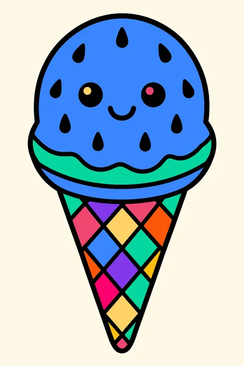 an ice cream cone with a watermelon scoop coloring page