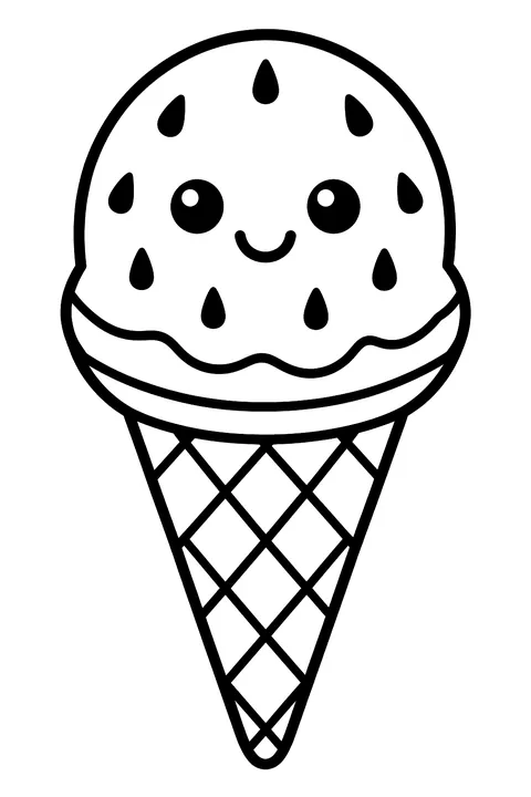 an ice cream cone with a watermelon scoop coloring page