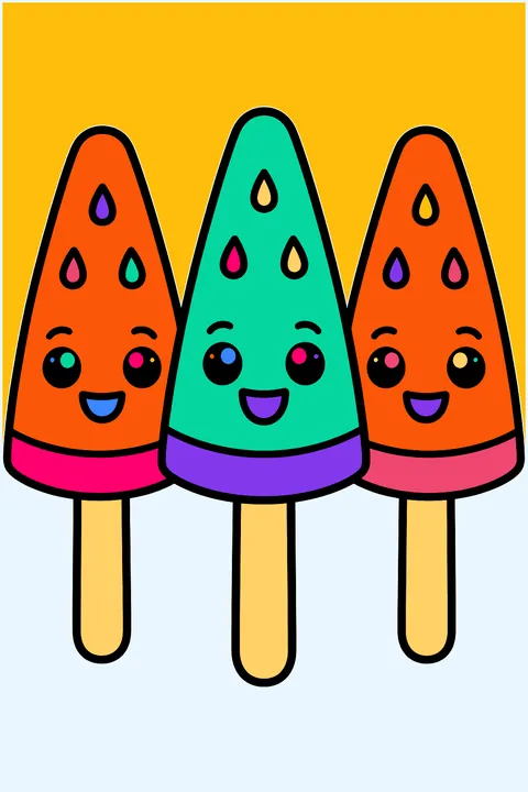 watermelon popsicles in a row coloring page
