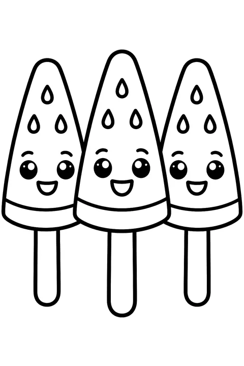 watermelon popsicles in a row coloring page
