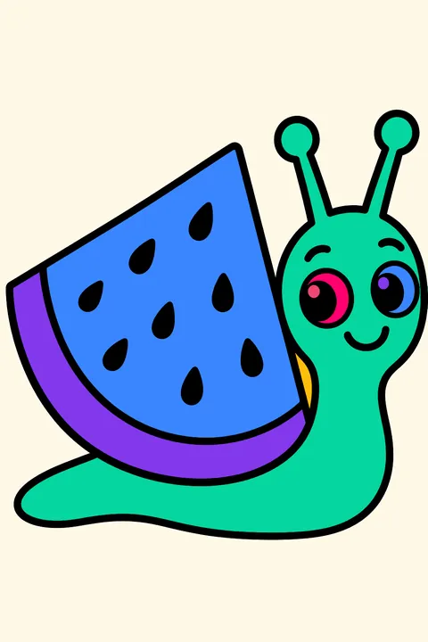 a snail with a watermelon slice shell coloring page