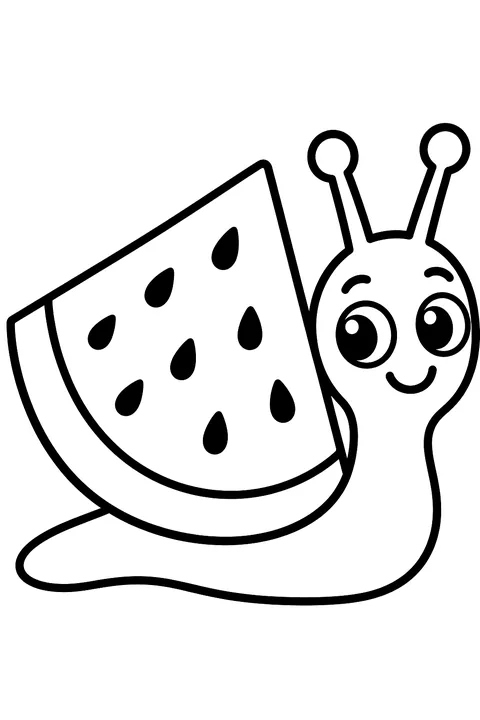 a snail with a watermelon slice shell coloring page