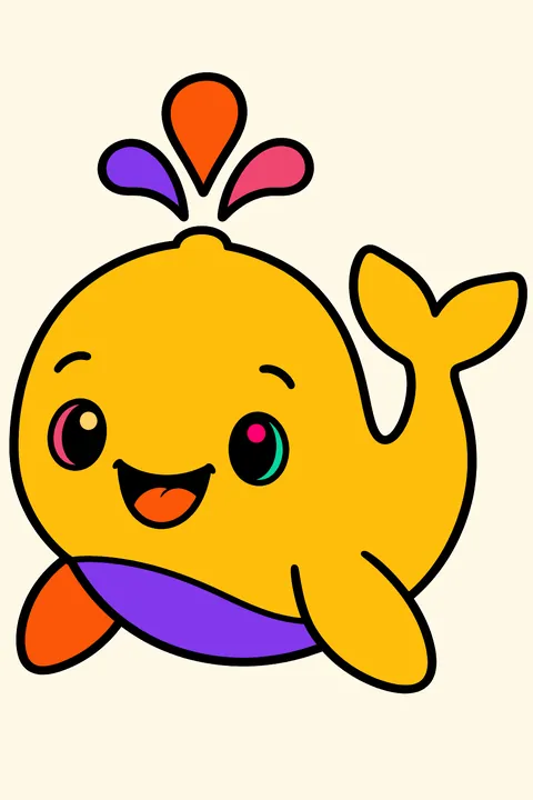 Baby whale with a happy face and a tiny spout coloring page