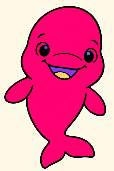 Beluga whale smiling with its round head and tiny flippers coloring page