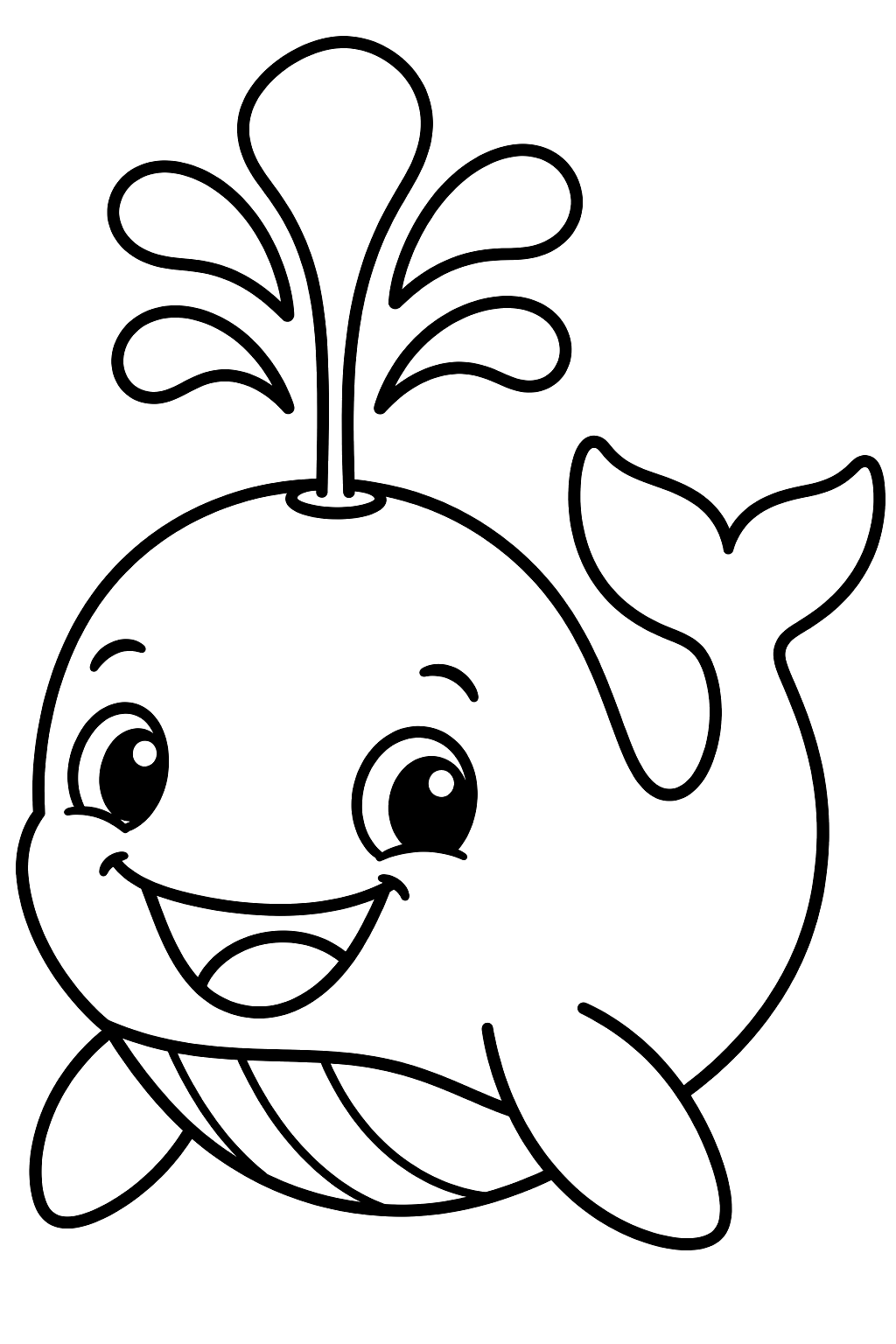 Whale spouting water from its blowhole with a big smile coloring page