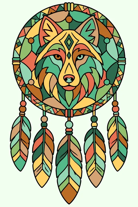 Wolf Dreamcatcher coloring page