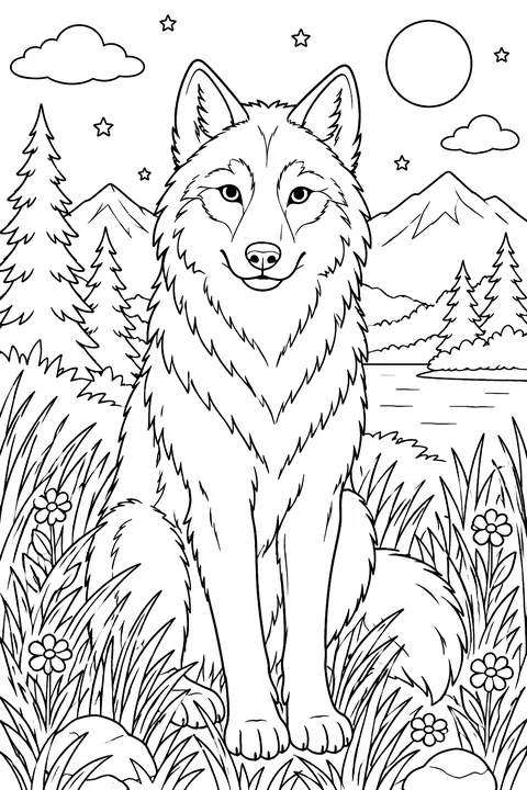 Gray Wolf in Tall Grass coloring page