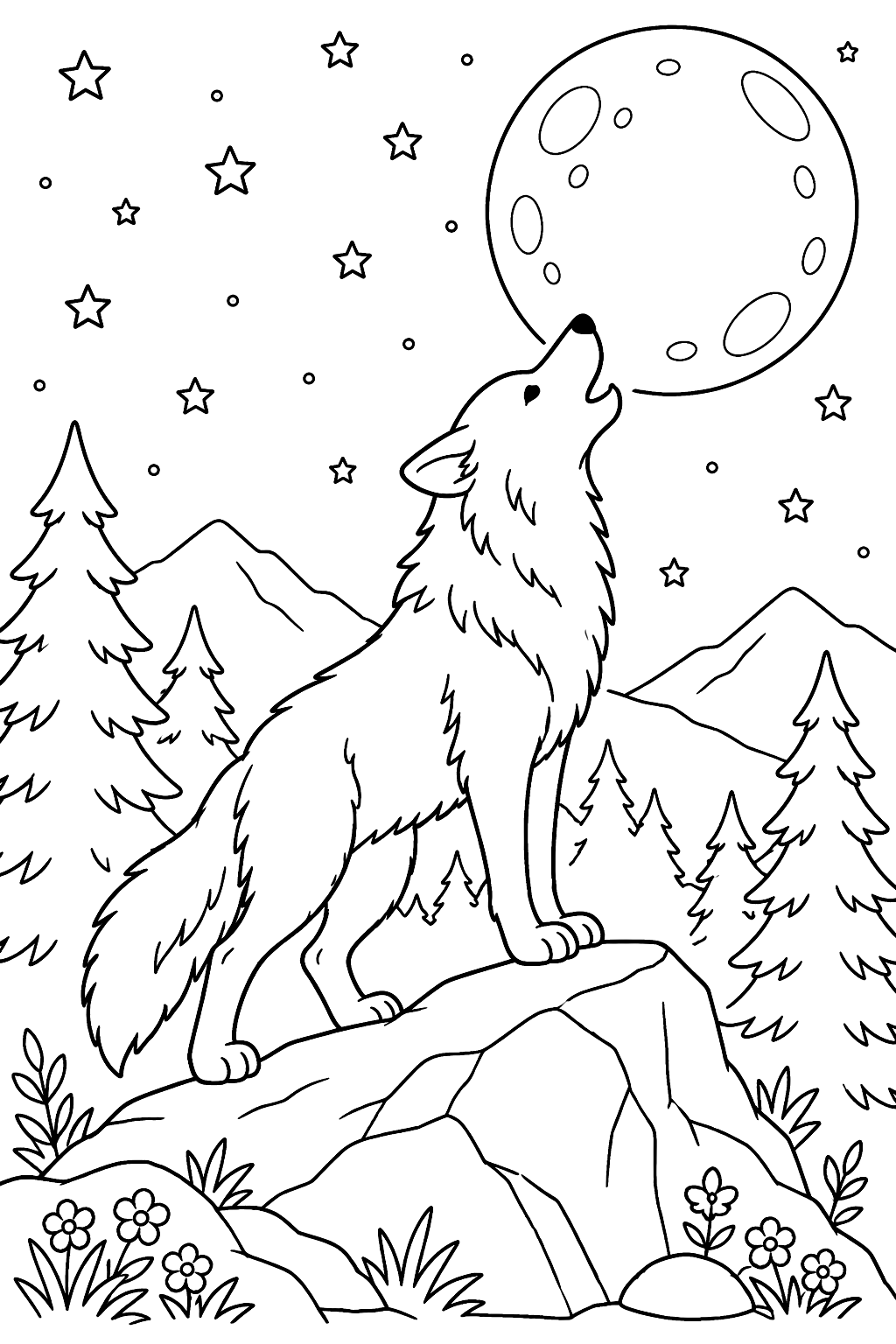 Wolf Howling at the Moon coloring page