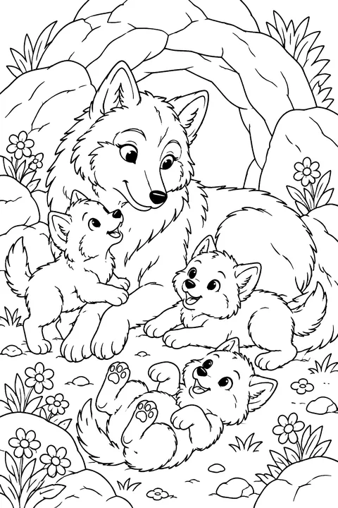 Mother Wolf and Pups coloring page