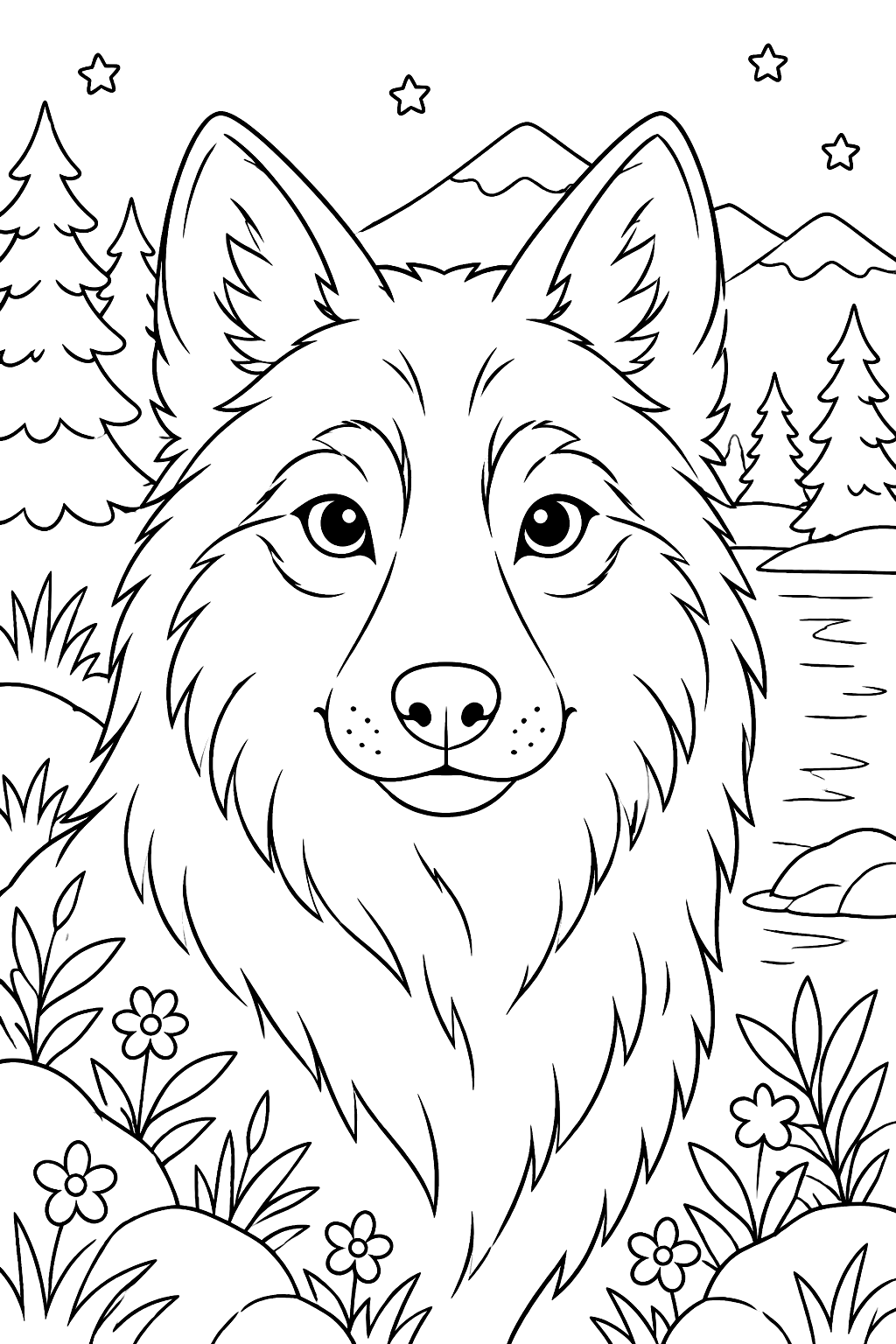 Wolf Portrait coloring page
