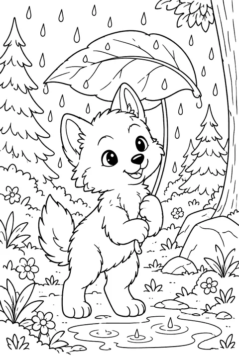 Wolf Pup in the Rain coloring page
