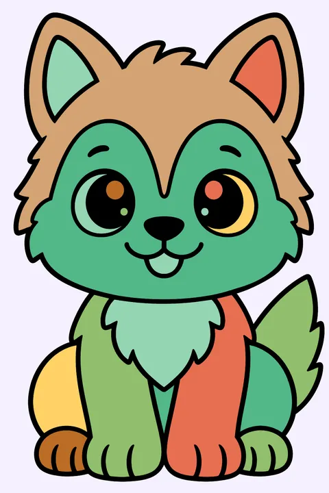 Kawaii Wolf Pup coloring page