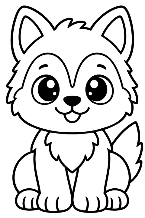 Kawaii Wolf Pup coloring page