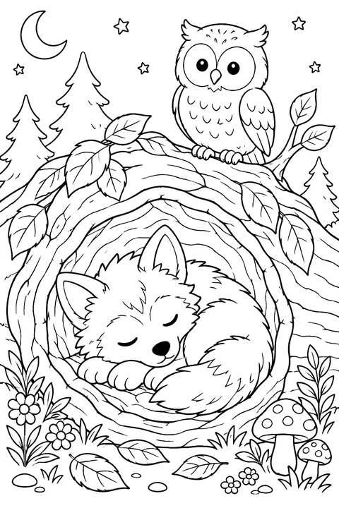 Sleepy Wolf Pup coloring page