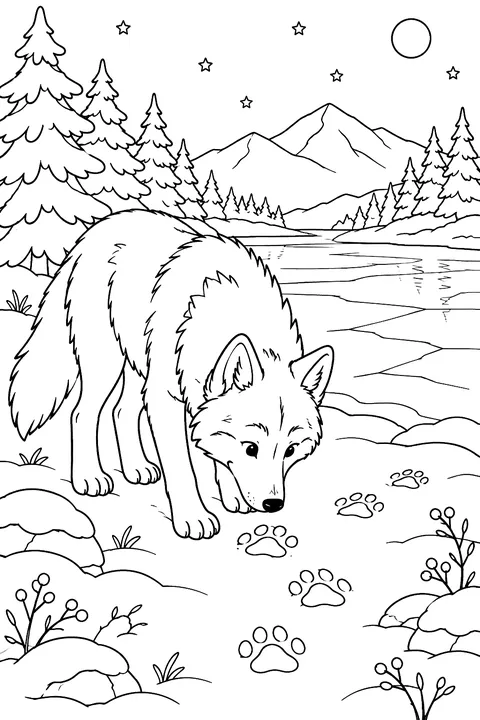 Wolf Following Tracks coloring page