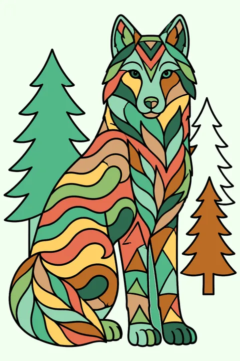 Patterned Wolf coloring page