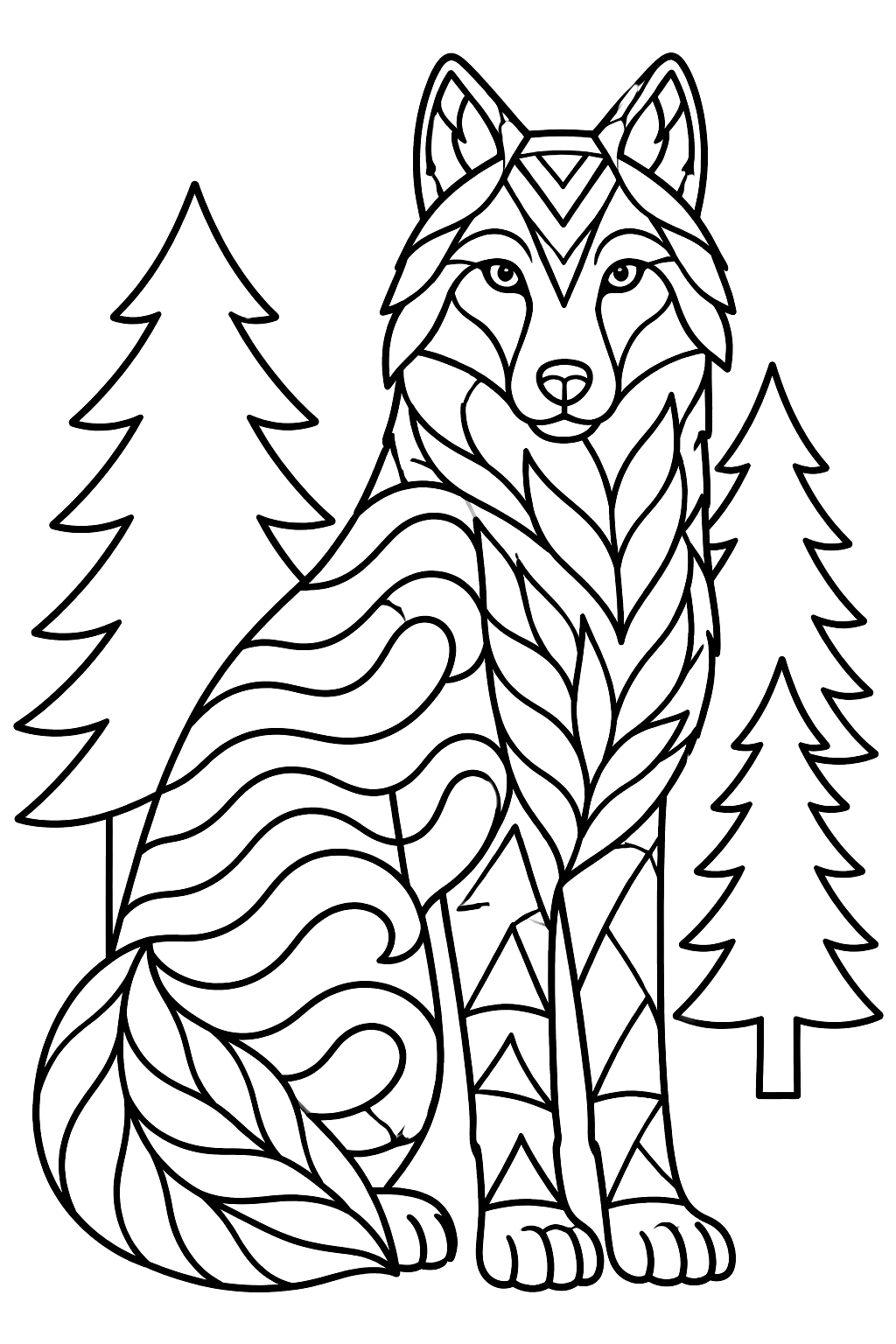 Patterned Wolf coloring page