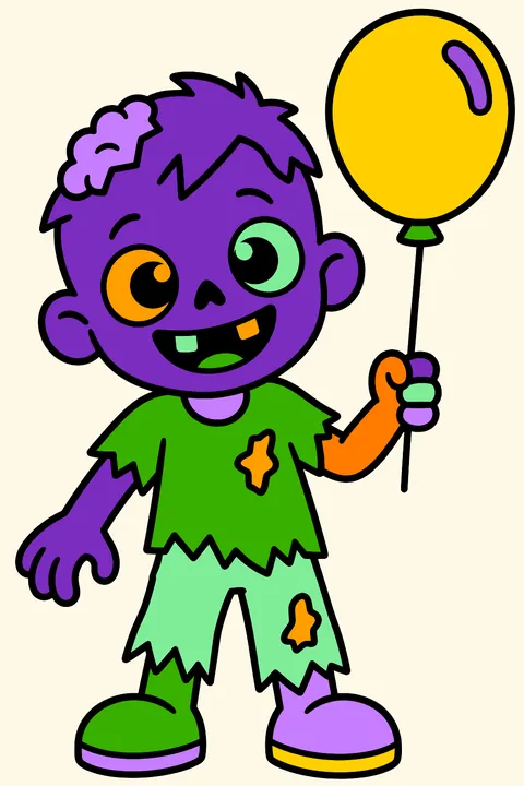 Zombie with a balloon smiling coloring page