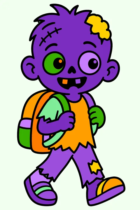 Zombie going to school with a backpack coloring page